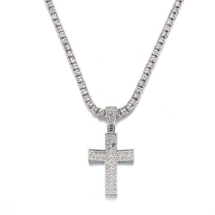 Diamond Cross Pendant Necklace Fashion Punk Jewelry Unisex Clavicle Chain Jewelry