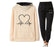 Love Heart Printed Sports Suit Hooded Sweatshirt Top And Drawstring Pants Fashion Casual Clothing For Women